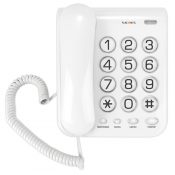 Домашний телефон с большими кнопками(бабушкофон) Texet TX-262 в белом цвете. Вид спереди.