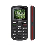 Кнопочный мобильный телефон Texet TM-B220 в черном цвете с красной вставкой. Вид спереди.